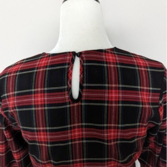 Zara red & black plaid long sleeve cropped blouse red black - Picture 5 of 7
